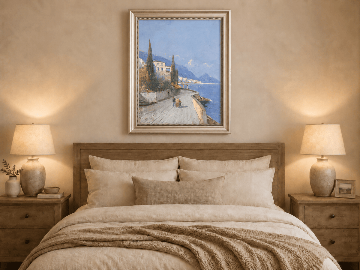 Peinture à l'huile de paysage - Rivière printanière avec pêcheur et arbres