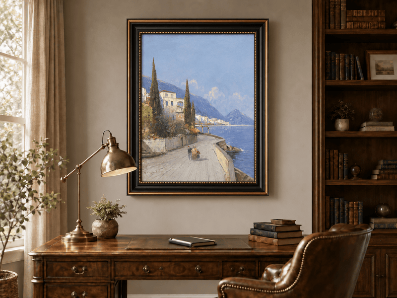 Peinture à l'huile de paysage - Rivière printanière avec pêcheur et arbres