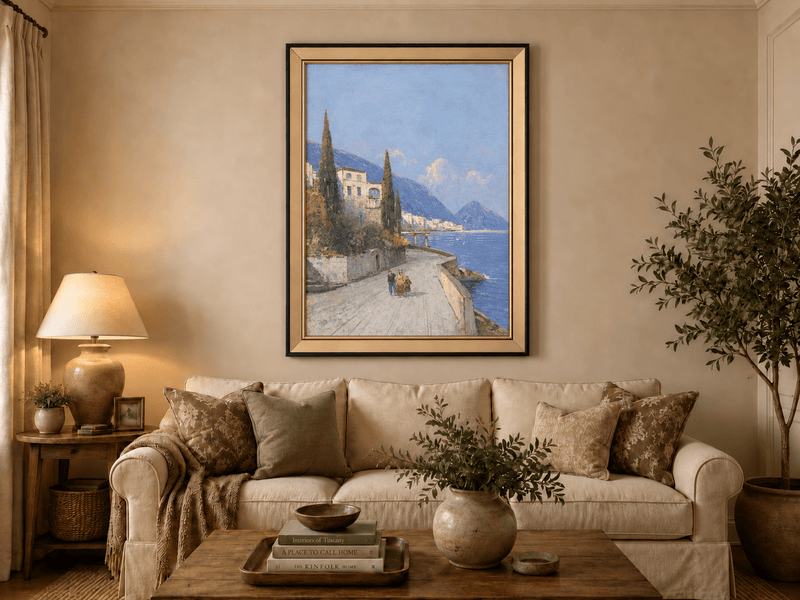 Peinture à l'huile de paysage - Rivière printanière avec pêcheur et arbres
