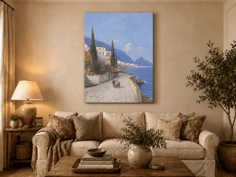 Peinture à l'huile de paysage - Rivière printanière avec pêcheur et arbres