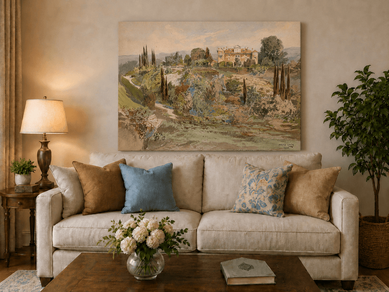 Peinture à l'huile de paysage - Gouffre rocheux spectaculaire avec personnages