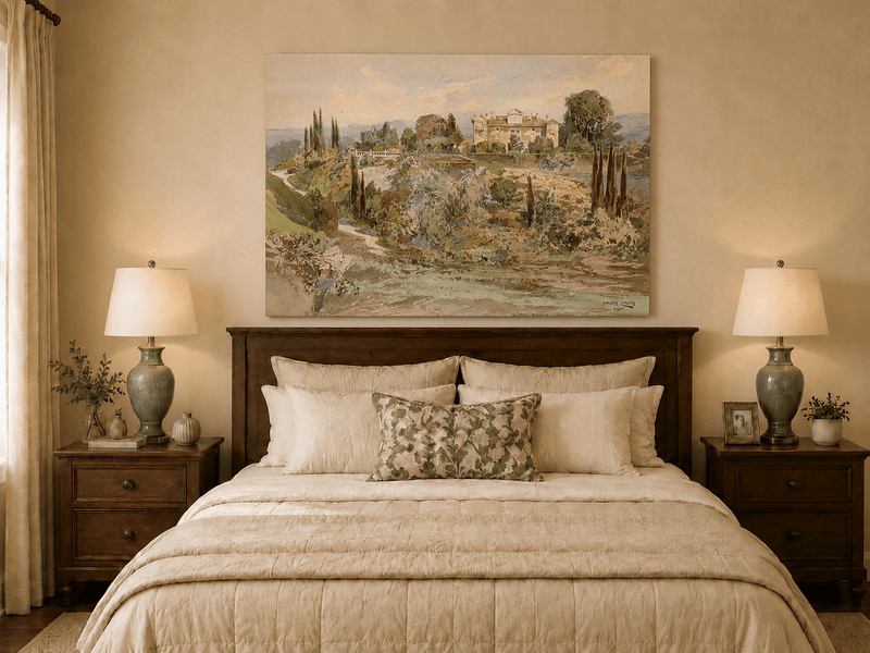 Peinture à l'huile de paysage - Gouffre rocheux spectaculaire avec personnages