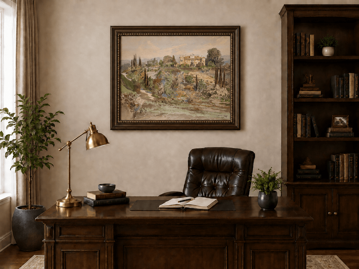 Peinture à l'huile de paysage - Gouffre rocheux spectaculaire avec personnages