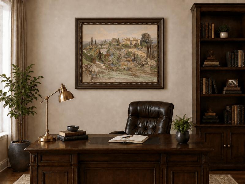 Peinture à l'huile de paysage - Gouffre rocheux spectaculaire avec personnages