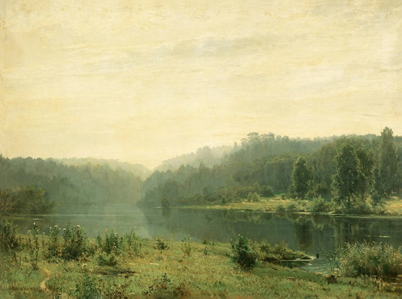 Landscape Oil Painting - Misty Lake and Forest Scene Wall Art - Oil Painting Haven