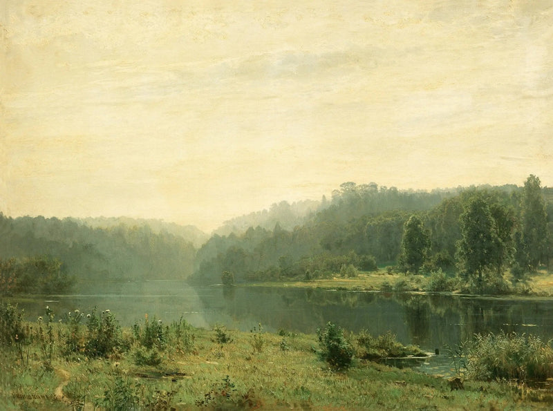 Landscape Oil Painting - Misty Lake and Forest Scene Wall Art - Oil Painting Haven