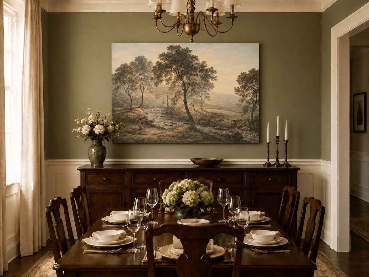 Peinture à l'huile de paysage - Gouffre rocheux spectaculaire avec personnages