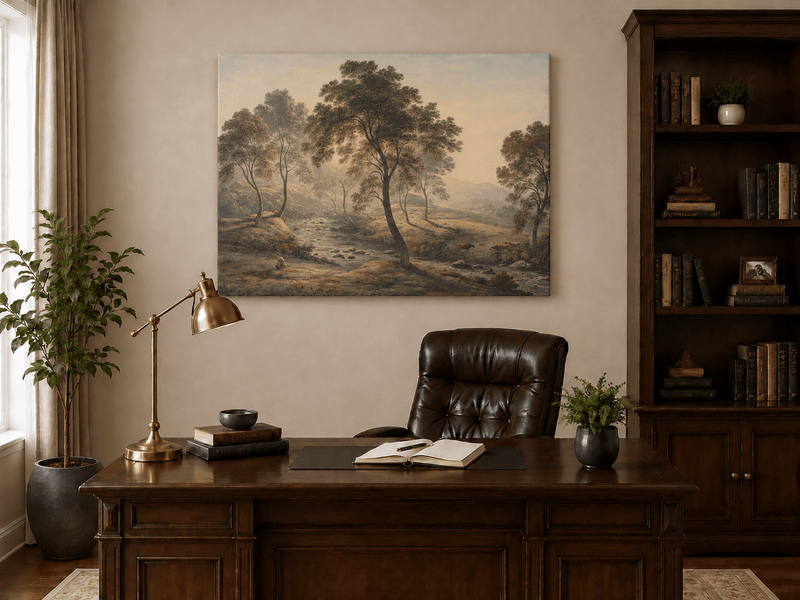 Peinture à l'huile de paysage - Gouffre rocheux spectaculaire avec personnages