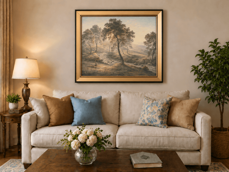 Peinture à l'huile de paysage - Gouffre rocheux spectaculaire avec personnages