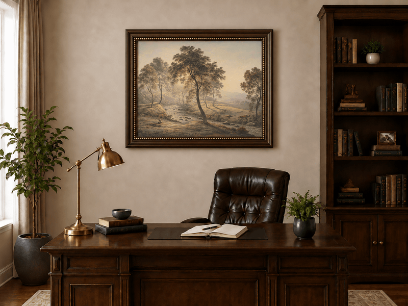 Peinture à l'huile de paysage - Gouffre rocheux spectaculaire avec personnages