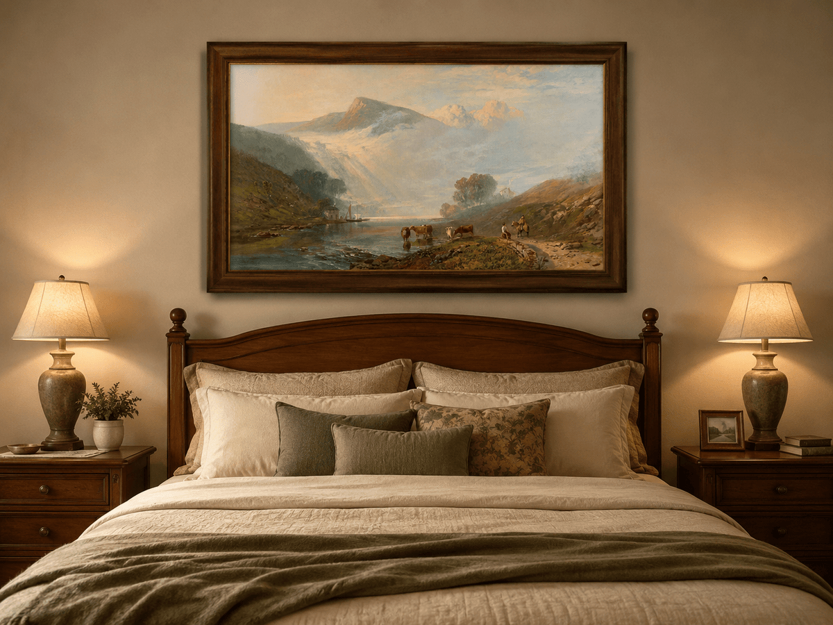Peinture à l'huile de paysage - Gouffre rocheux spectaculaire avec personnages