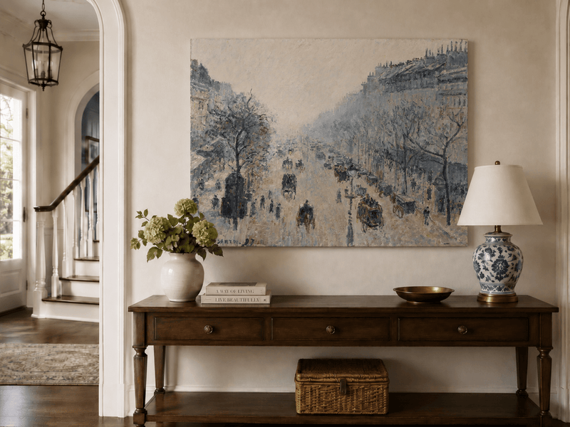 Peinture à l'huile de paysage - Gouffre rocheux spectaculaire avec personnages