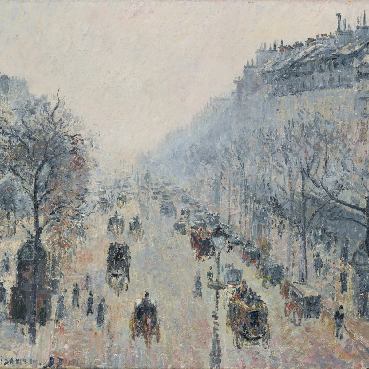 Hand-painted misty paris boulevard street scene landscape oil painting on canvas