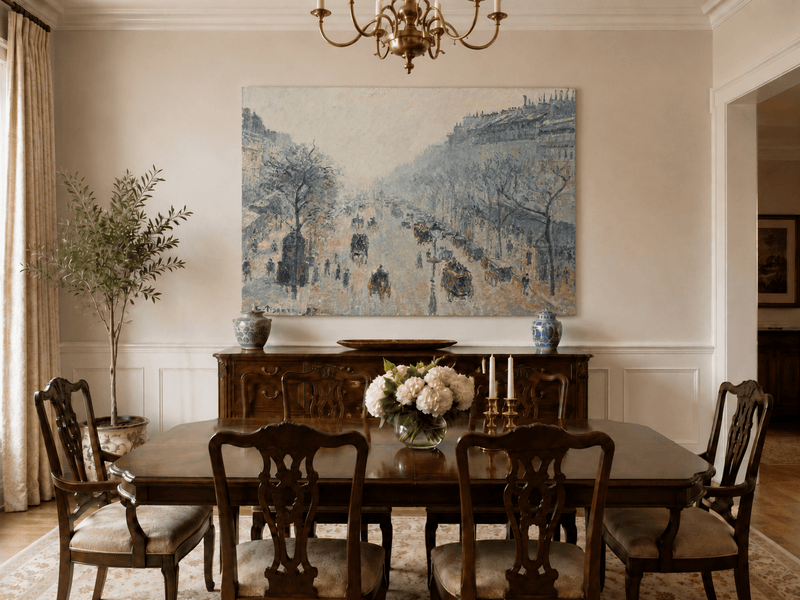 Peinture à l'huile de paysage - Gouffre rocheux spectaculaire avec personnages