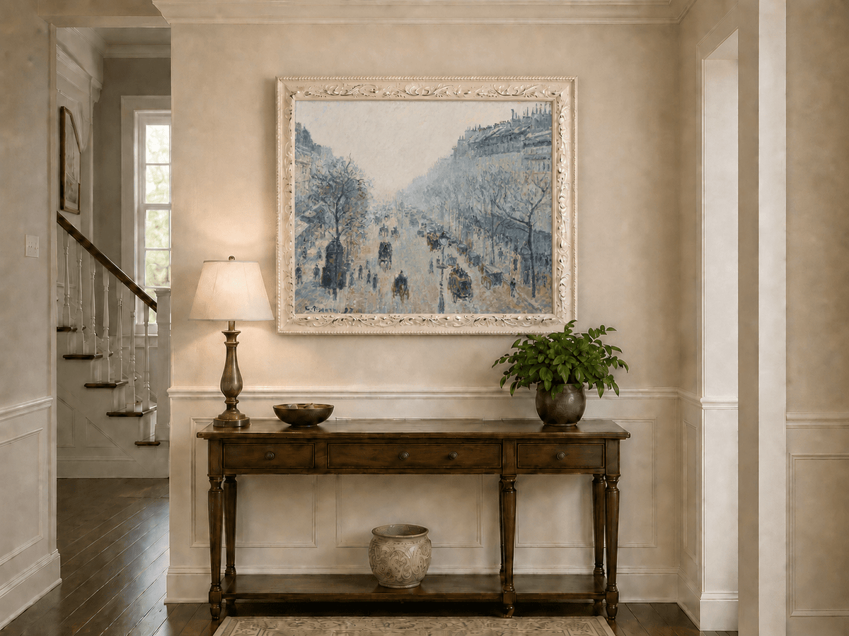 Peinture à l'huile de paysage - Gouffre rocheux spectaculaire avec personnages