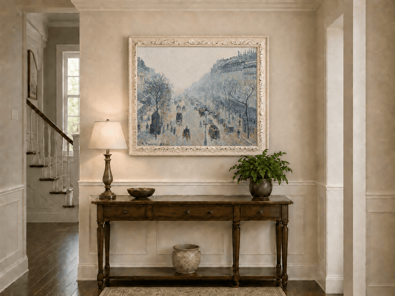 Peinture à l'huile de paysage - Gouffre rocheux spectaculaire avec personnages