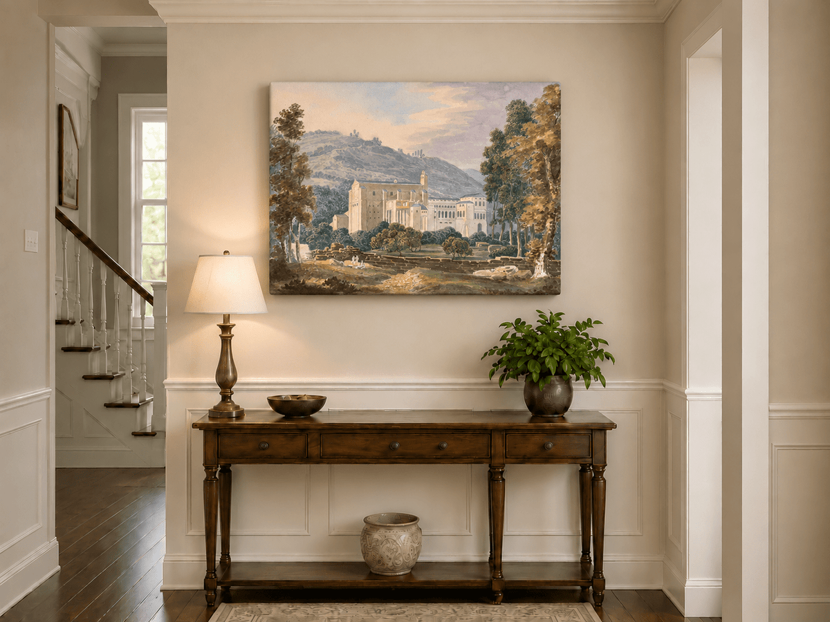 Landscape Oil Painting - Monastery Estate in Hillside View