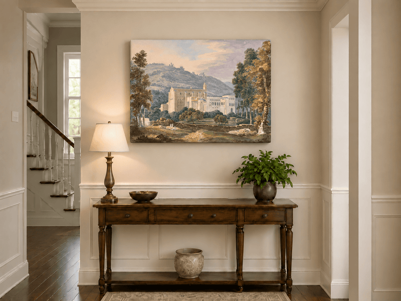 Landscape Oil Painting - Monastery Estate in Hillside View