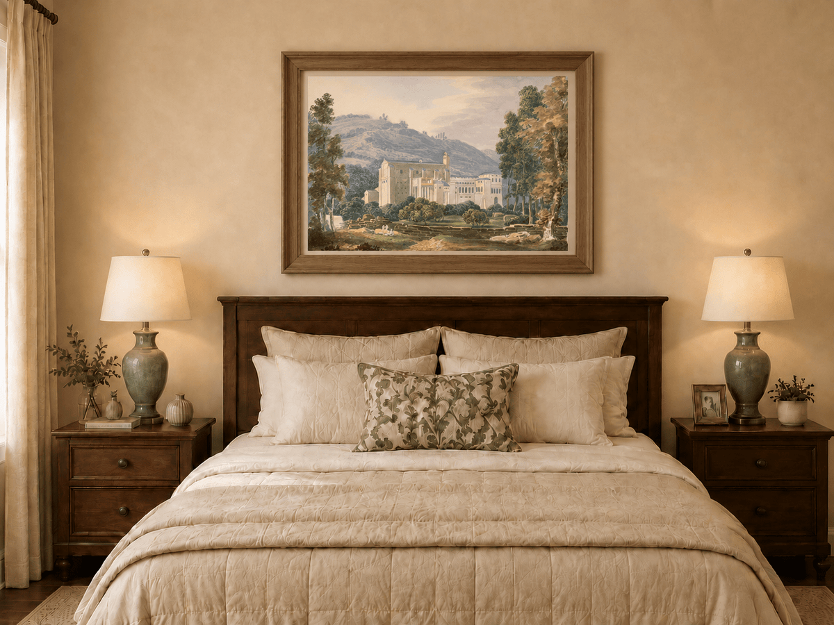 Landscape Oil Painting - Monastery Estate in Hillside View