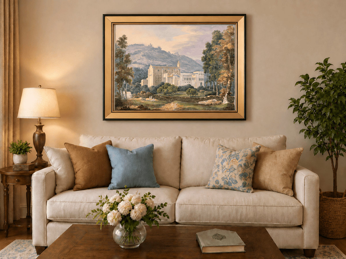 Landscape Oil Painting - Monastery Estate in Hillside View