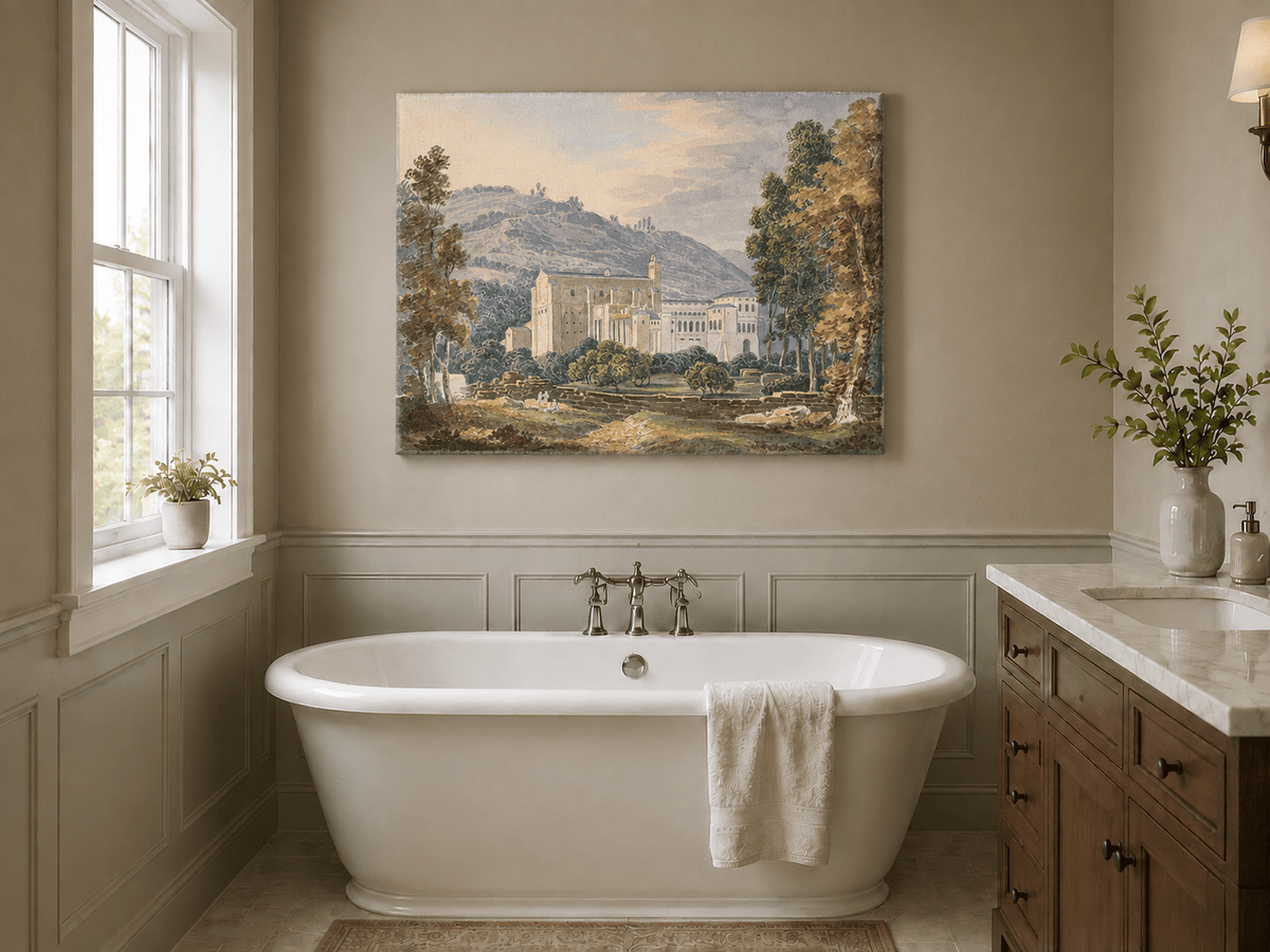 Landscape Oil Painting - Monastery Estate in Hillside View