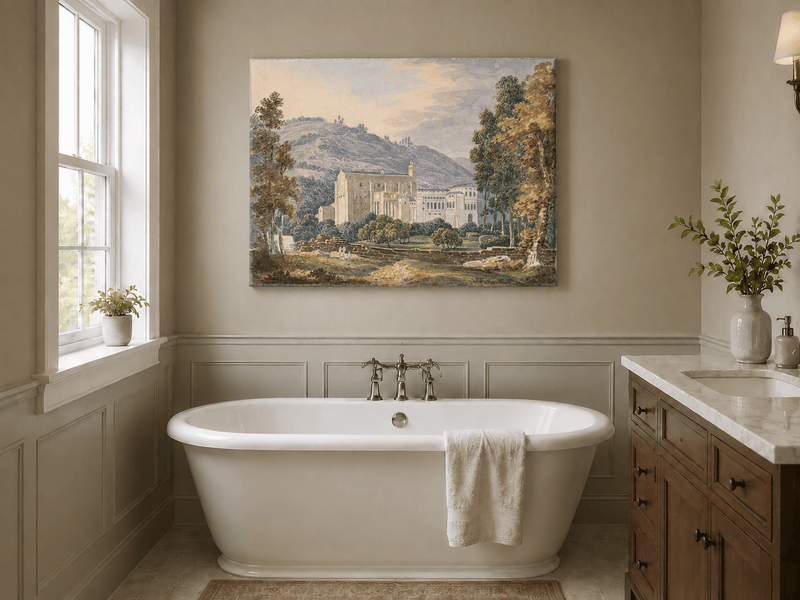 Landscape Oil Painting - Monastery Estate in Hillside View