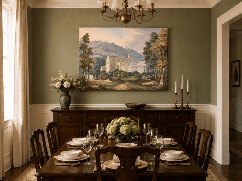 Landscape Oil Painting - Monastery Estate in Hillside View