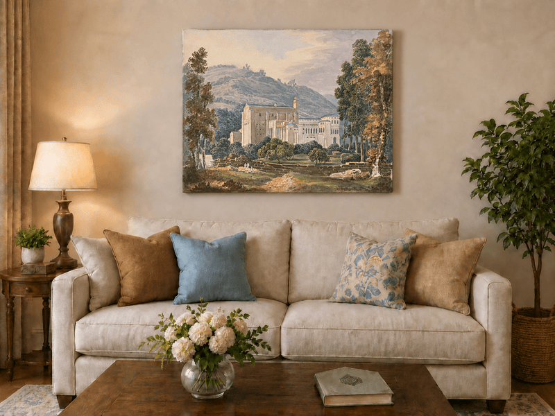 Landscape Oil Painting - Monastery Estate in Hillside View