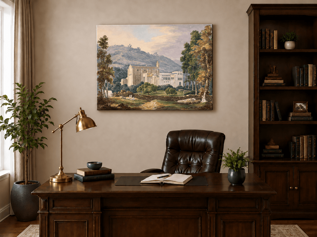 Landscape Oil Painting - Monastery Estate in Hillside View