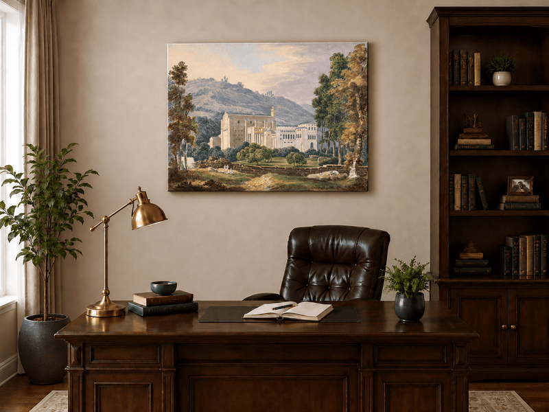 Landscape Oil Painting - Monastery Estate in Hillside View