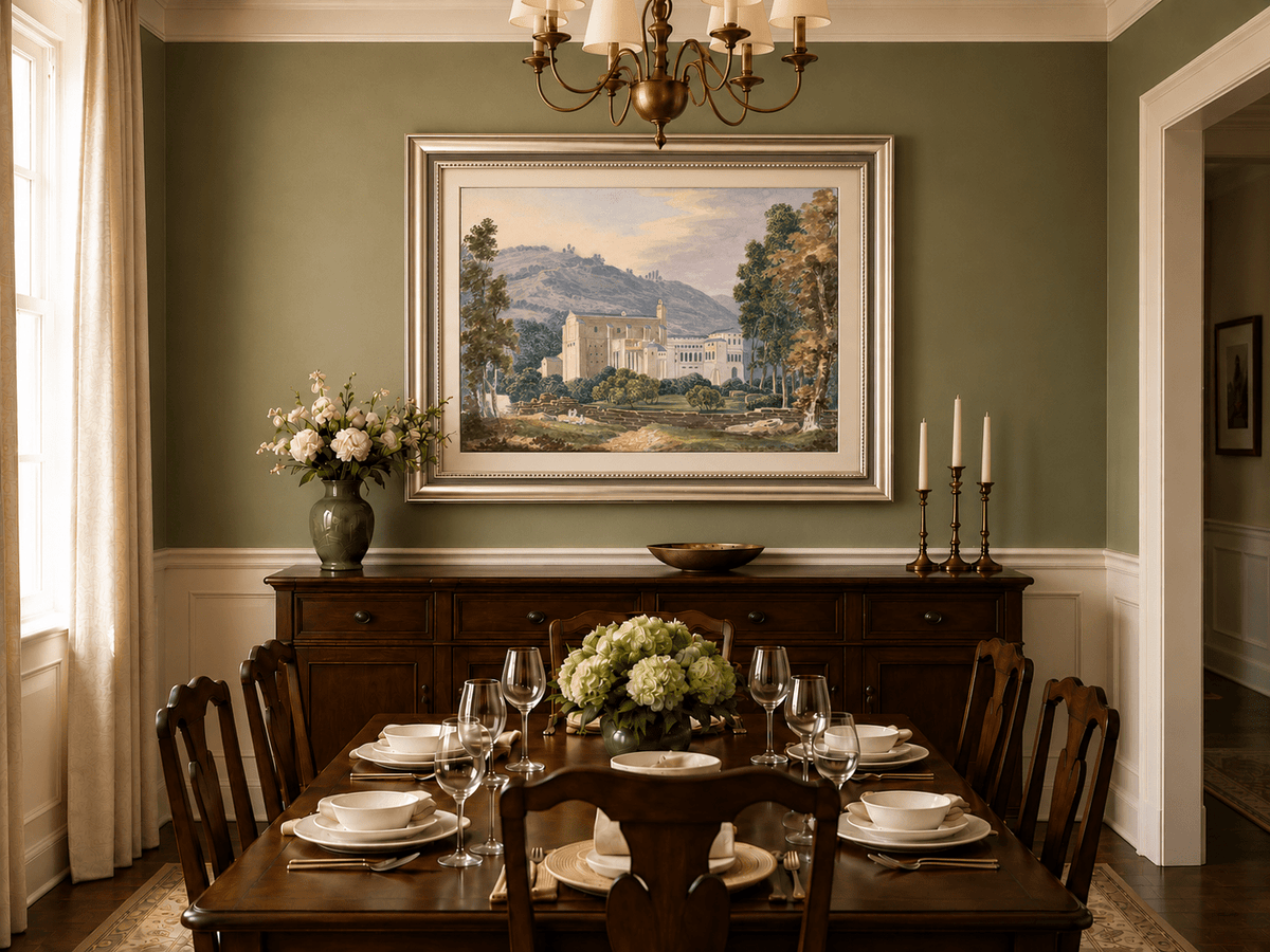 Landscape Oil Painting - Monastery Estate in Hillside View