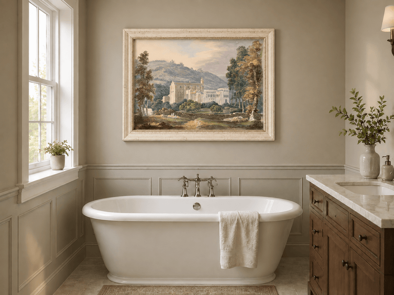 Landscape Oil Painting - Monastery Estate in Hillside View
