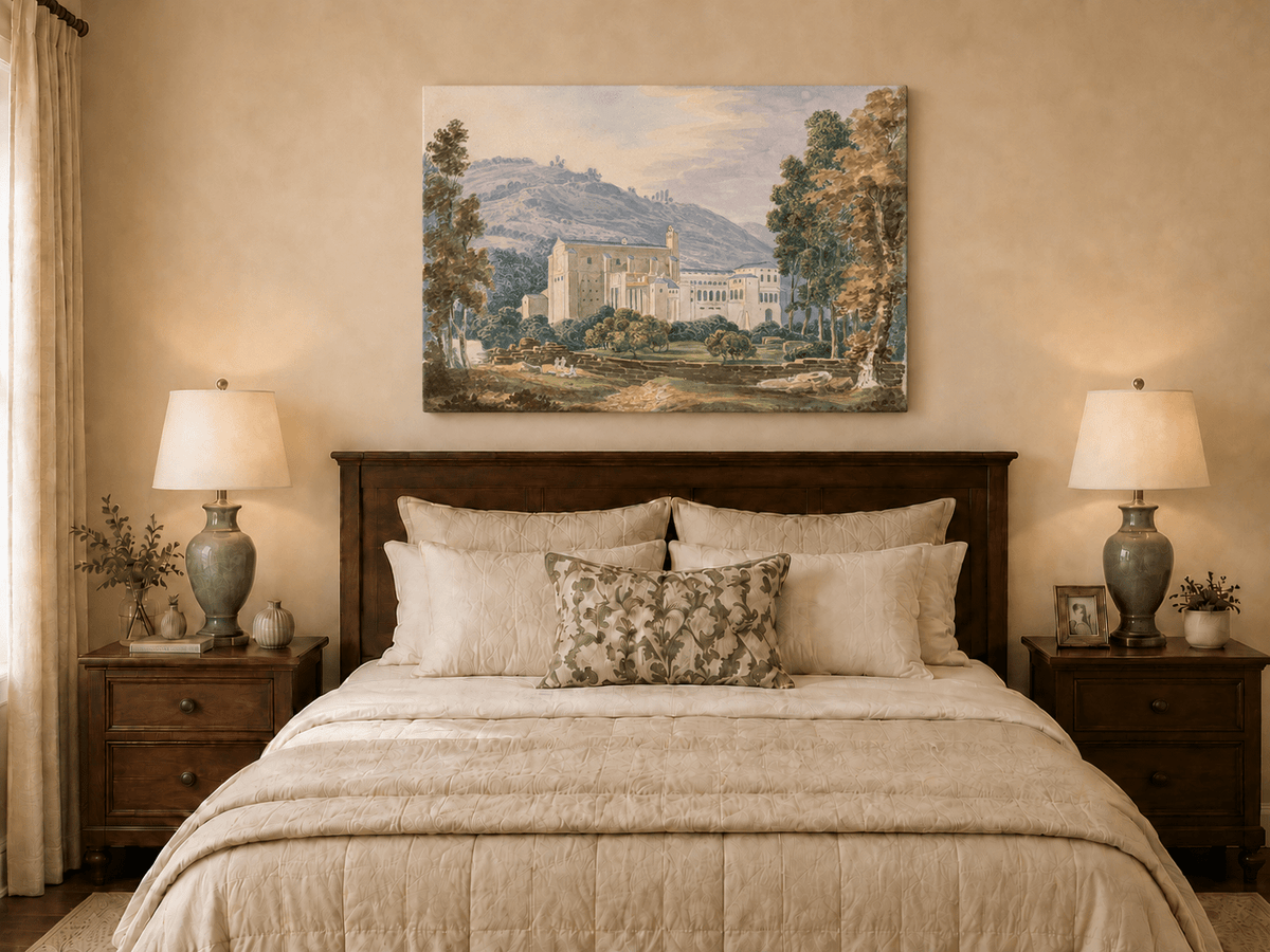 Landscape Oil Painting - Monastery Estate in Hillside View