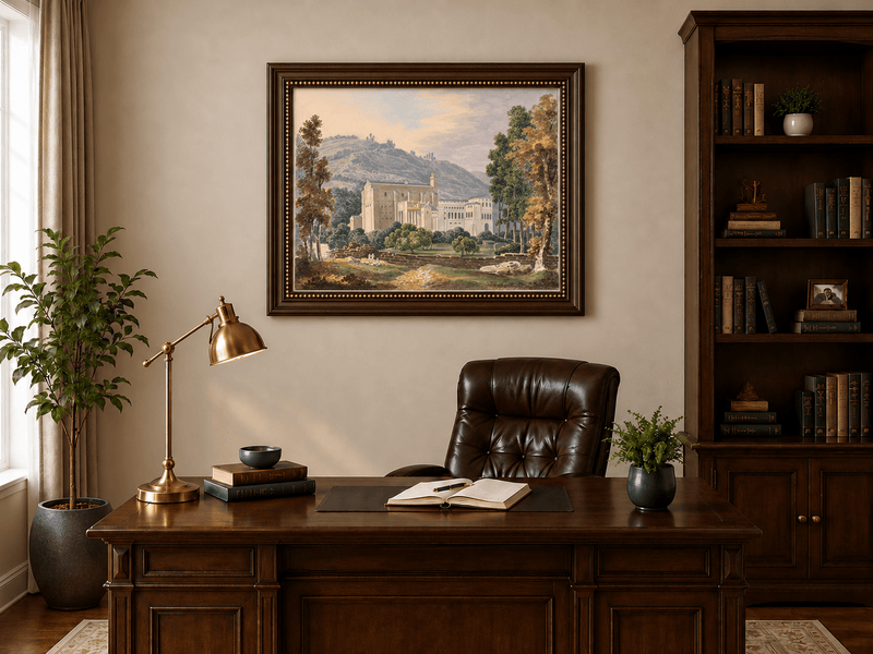 Landscape Oil Painting - Monastery Estate in Hillside View