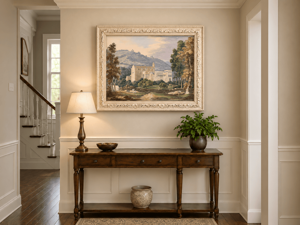 Landscape Oil Painting - Monastery Estate in Hillside View