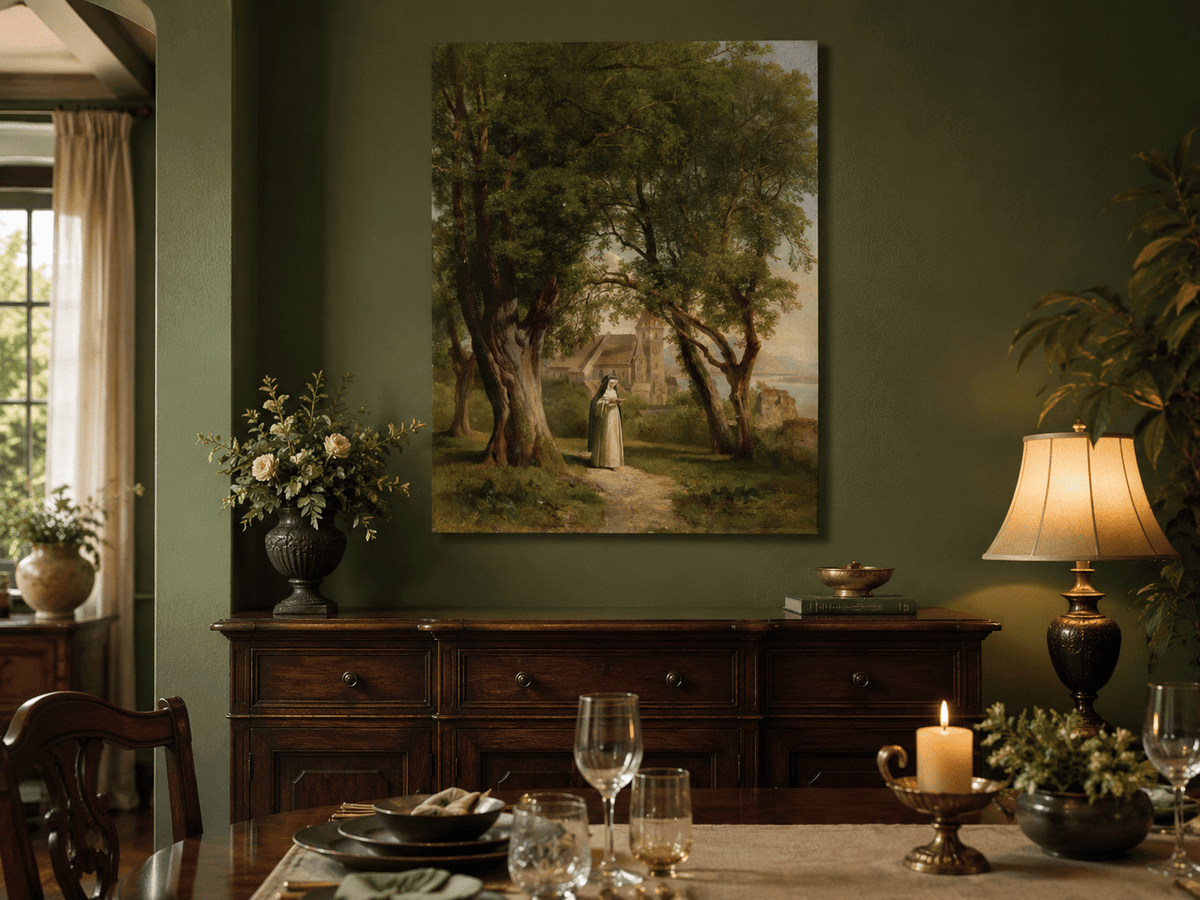 Landscape Oil Painting - Monastic Path with Church and Trees