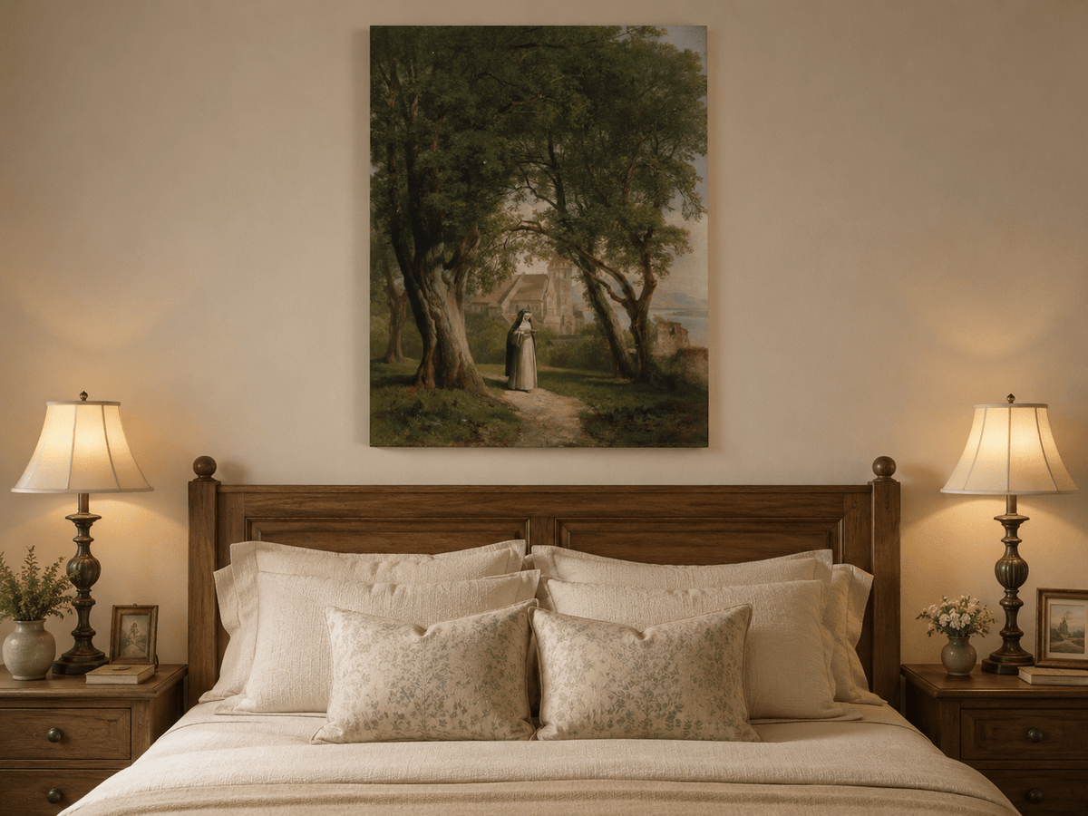 Landscape Oil Painting - Monastic Path with Church and Trees