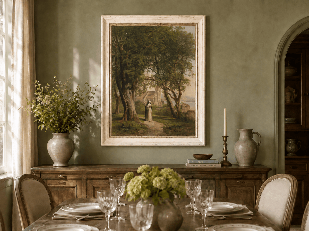 Landscape Oil Painting - Monastic Path with Church and Trees