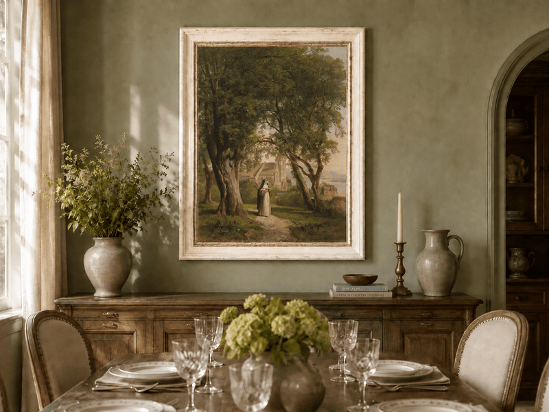 Landscape Oil Painting - Monastic Path with Church and Trees