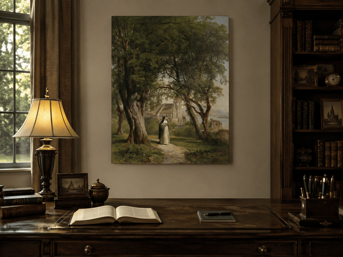 Landscape Oil Painting - Monastic Path with Church and Trees