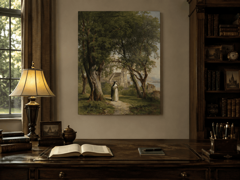 Landscape Oil Painting - Monastic Path with Church and Trees