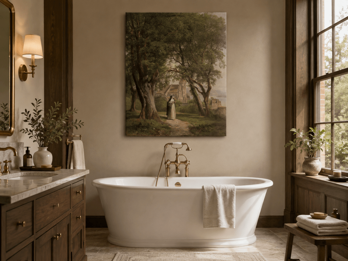 Landscape Oil Painting - Monastic Path with Church and Trees