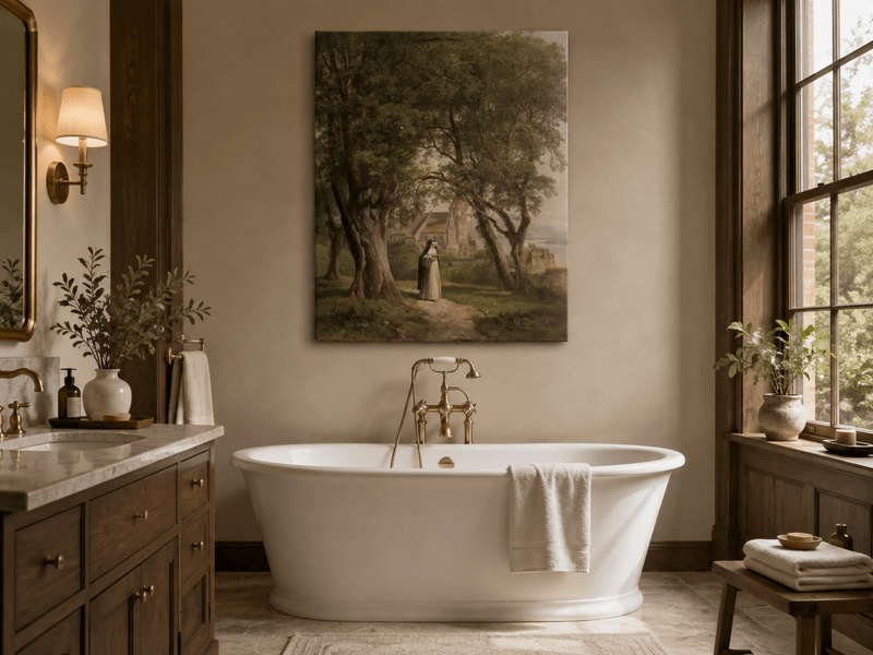 Landscape Oil Painting - Monastic Path with Church and Trees