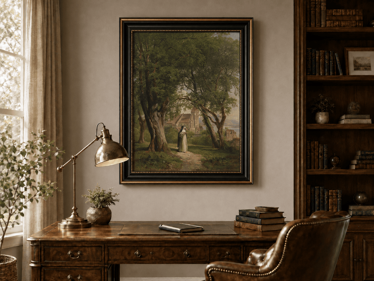 Landscape Oil Painting - Monastic Path with Church and Trees