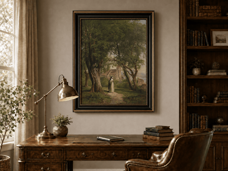 Landscape Oil Painting - Monastic Path with Church and Trees