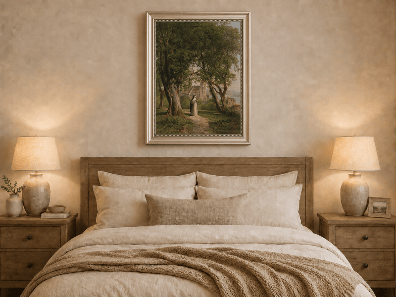 Landscape Oil Painting - Monastic Path with Church and Trees
