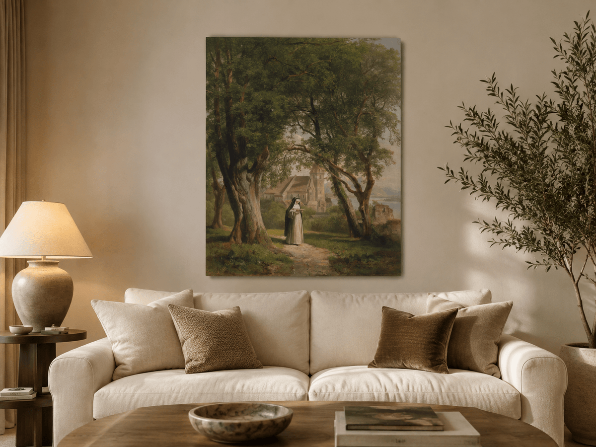 Landscape Oil Painting - Monastic Path with Church and Trees