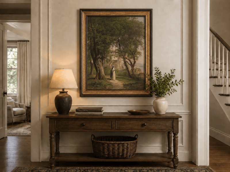 Landscape Oil Painting - Monastic Path with Church and Trees