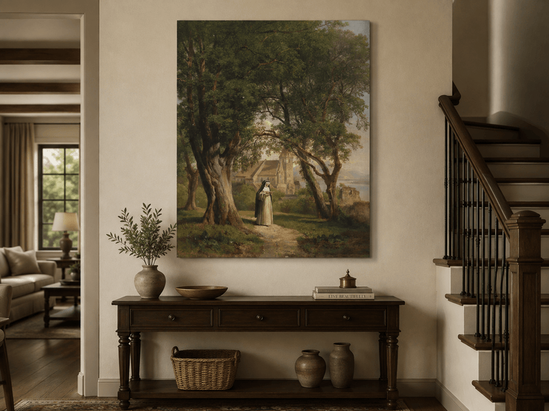 Landscape Oil Painting - Monastic Path with Church and Trees