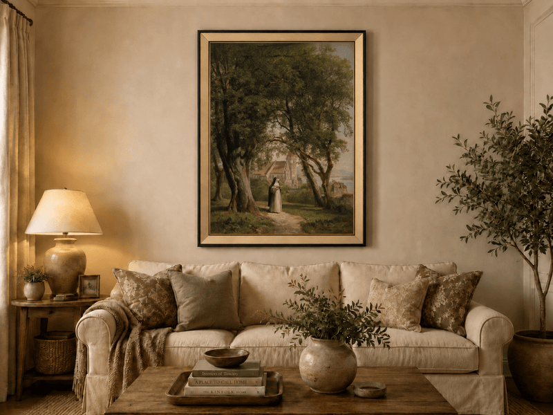 Landscape Oil Painting - Monastic Path with Church and Trees